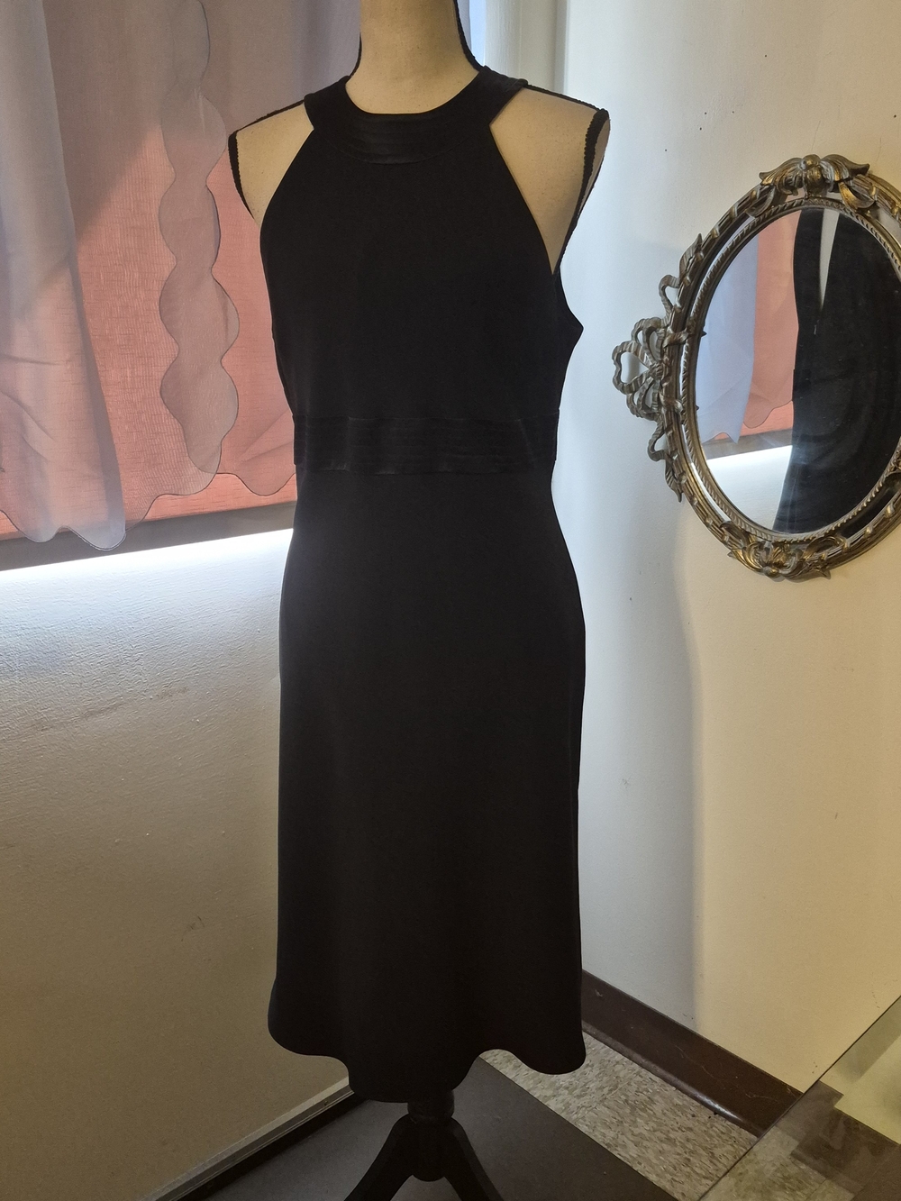 Jones New York Black Sleeveless Halter Style Midi Dress wBanded Neckline & Waist